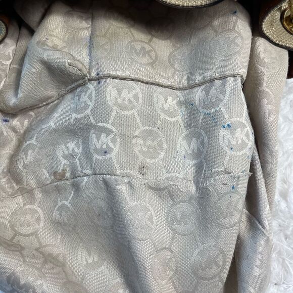 Michael Kors canvas faded gold shoulder bag Gold Threads Drawstring Rope Tassels - Picture 15 of 16